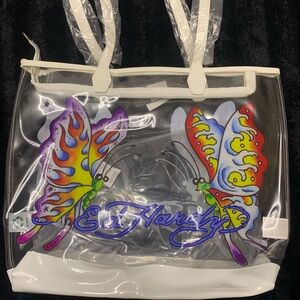 Ed Hardy Clear Butterfly Tote Bag - White